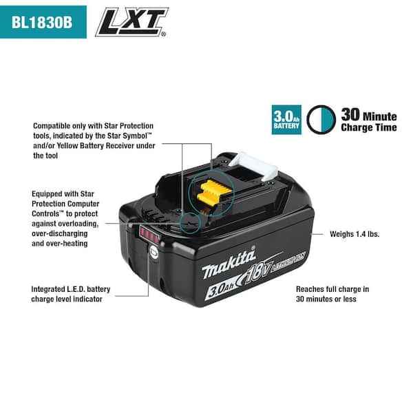 Makita 18V LXT Lithium-Ion High Capacity Battery Pack 3.0Ah Fuel Gauge (2-Pack) BL1830B-2 The Home Depot