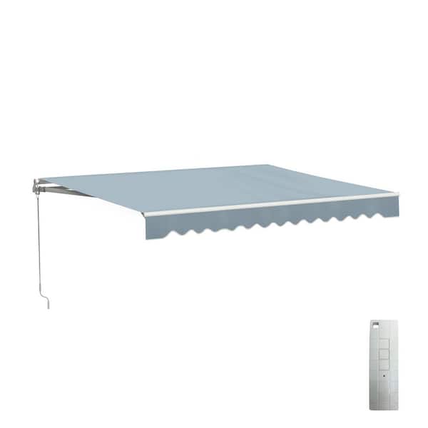 12 ft. Caribbean Polyester Motorized Retractable Patio Awning 10 ft. Projection in Sky Blue