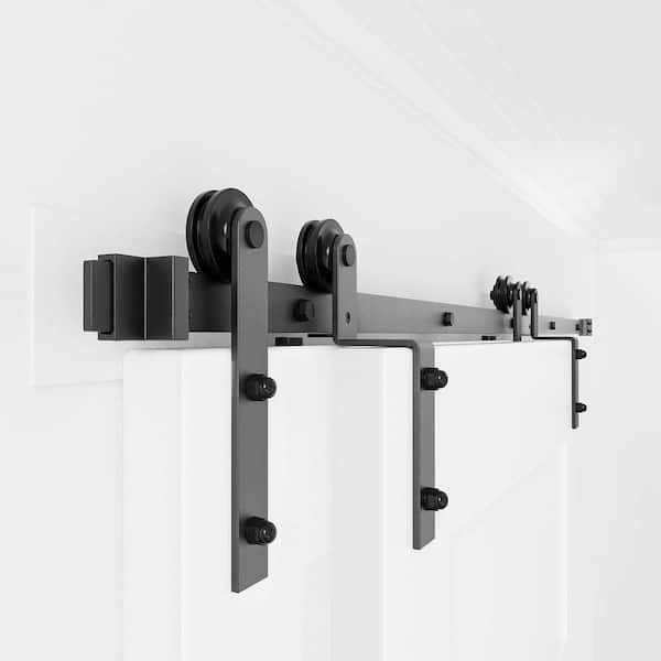 16 ft./192 in. Single Track Bypass Sliding Barn Door Hardware Kit for Double Doors Low Ceiling