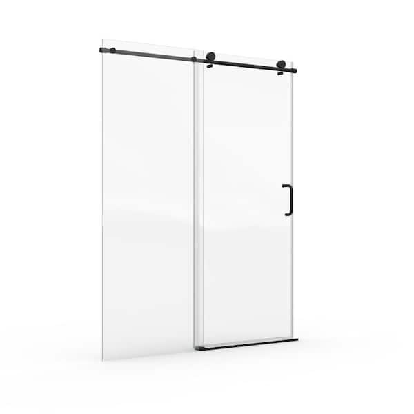 60 in. W x 76 in. H Sliding Frameless Shower Door in Matte Black with 1/4" (6mm) ANSI-certified Clear Tempered Glass