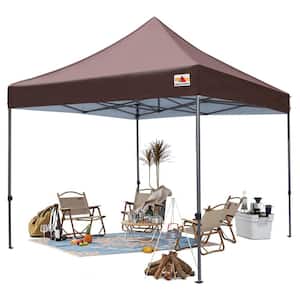 10 ft. x 10 ft. Brown Commercial Instant Shade Metal Pop Up Canopy Tent Shelter