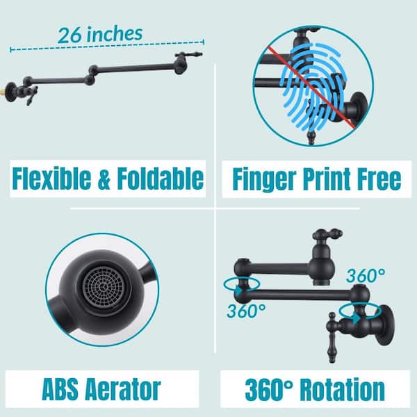 Wall Mounted Pot Filler with Lever Handle in Matte Black