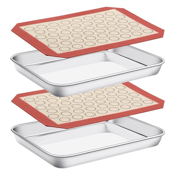 7 in. Stainless Steel Baking Sheet with Silicone Baking Mat Set Nonstick Heavy Duty Easy Clean 4 Piece
