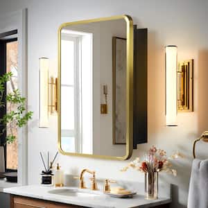 16 in. W x 24 in. H Rectangle Gold Recessed/Surface Mount Medicine Cabinet with Mirror