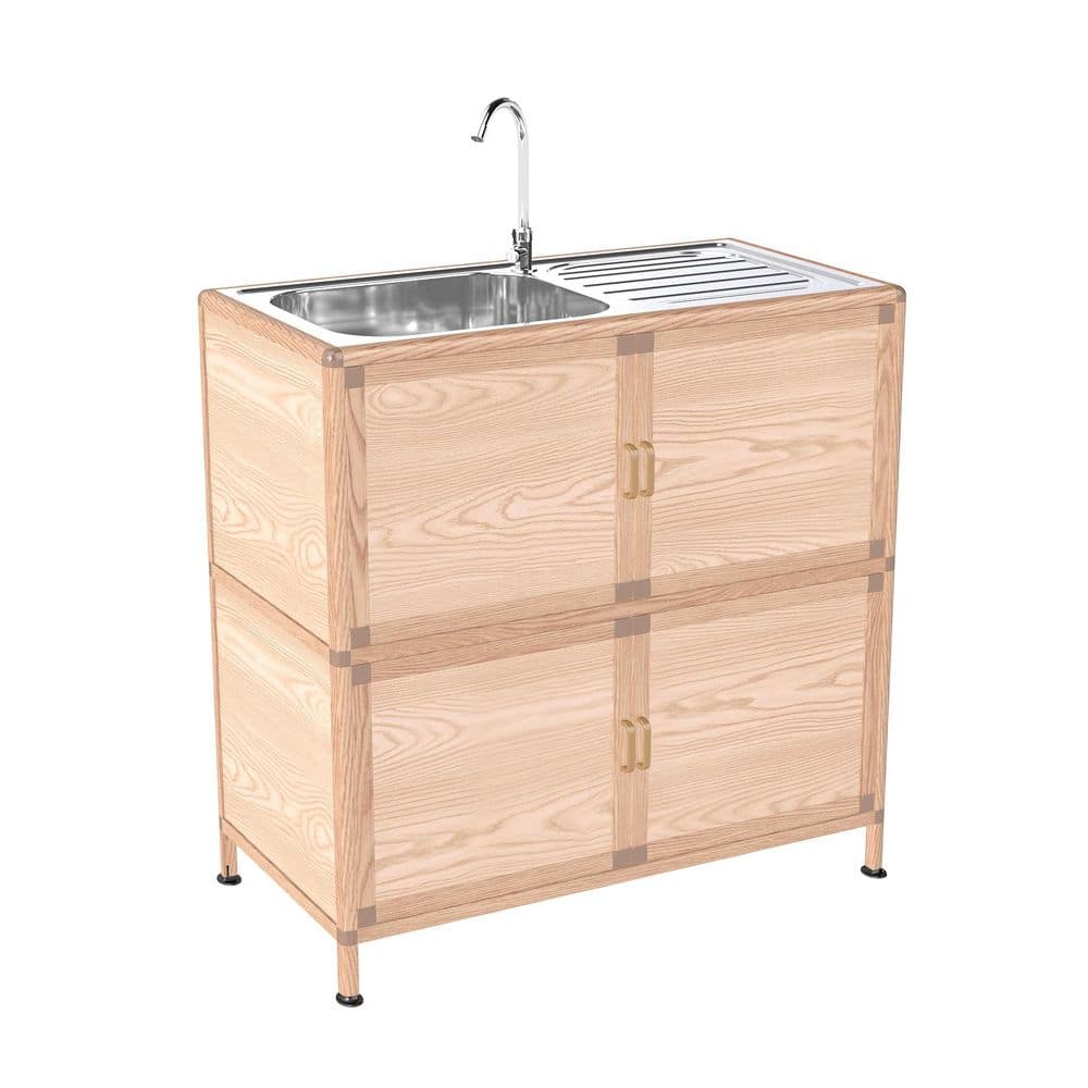 Natural Wood 32.68 in. x 16.93 in. x 32.68 in. Outdoor Kitchen Cabinet with Stainless Steel Utility Sink price history on PriceWatchPro