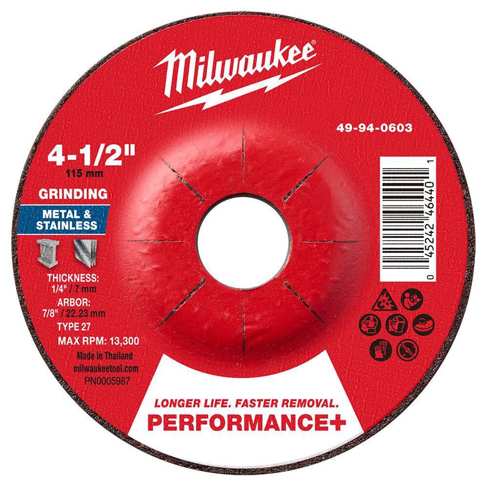 4-1/2 in. x 1/4 in. x 7/8 in. Performance Plus Metal Grinding Wheel - Type 27 price history on PriceWatchPro