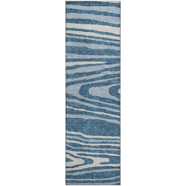 Mayfield Premium Machine Washable Abstract AMF974 Navy 2 ft. 3 in. x 7 ft. 6 in. Runner Rug