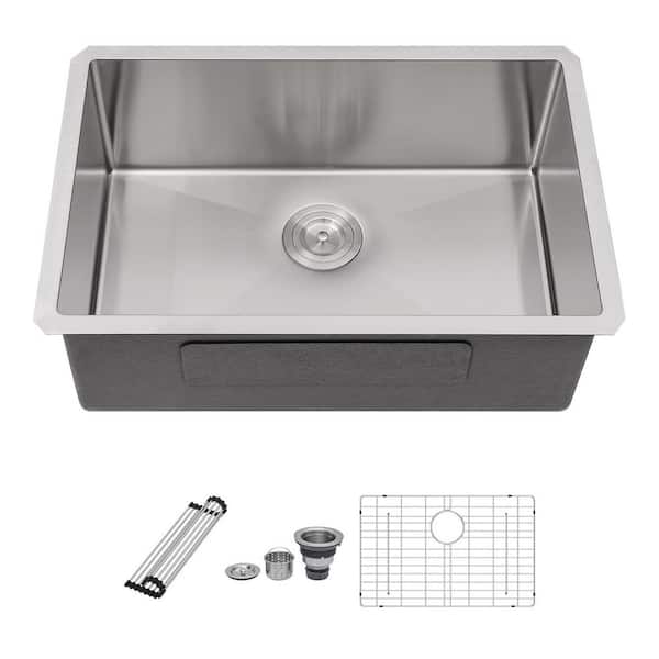 Sink Assembly LIVACA 25 in. Drop-In Single Bowl 16-Gauge Brushed Nickel Stainless ...