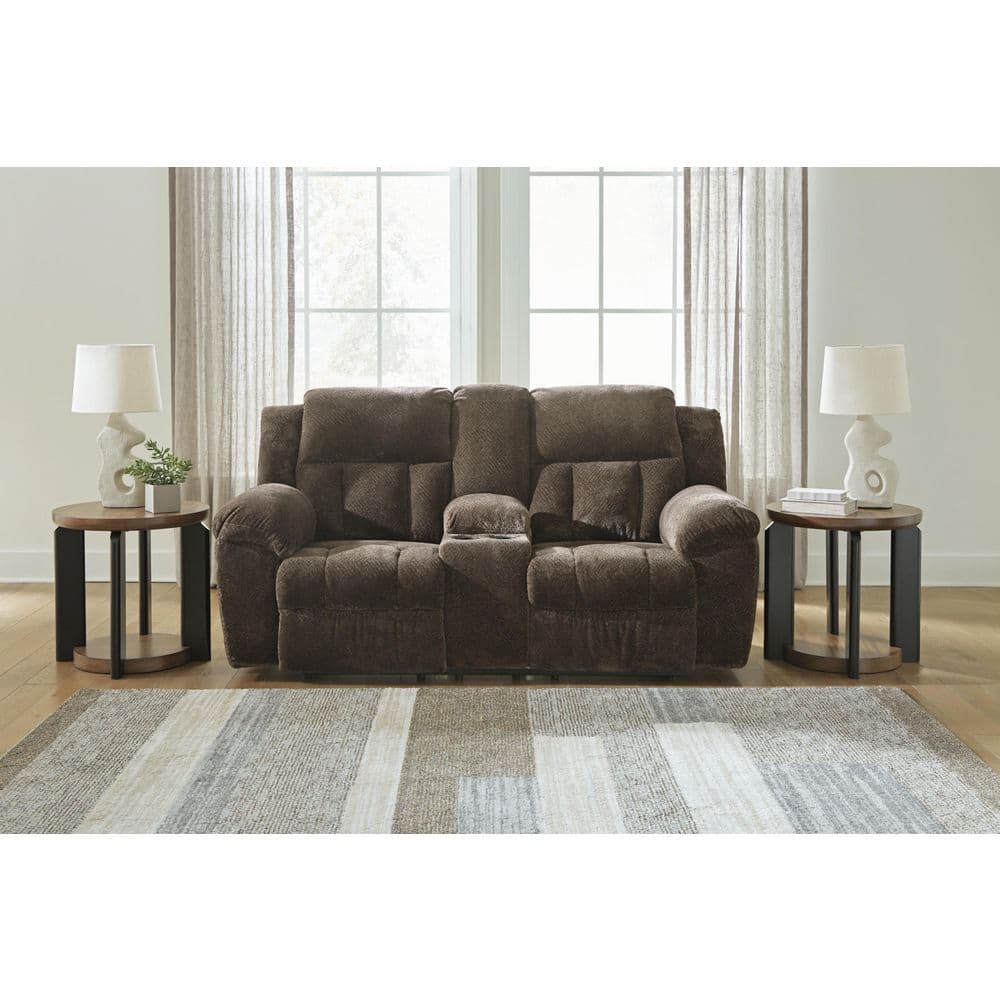 Frohn 80 in. Solid Polyester 2-Seat Reclining Loveseat with Console in Brown