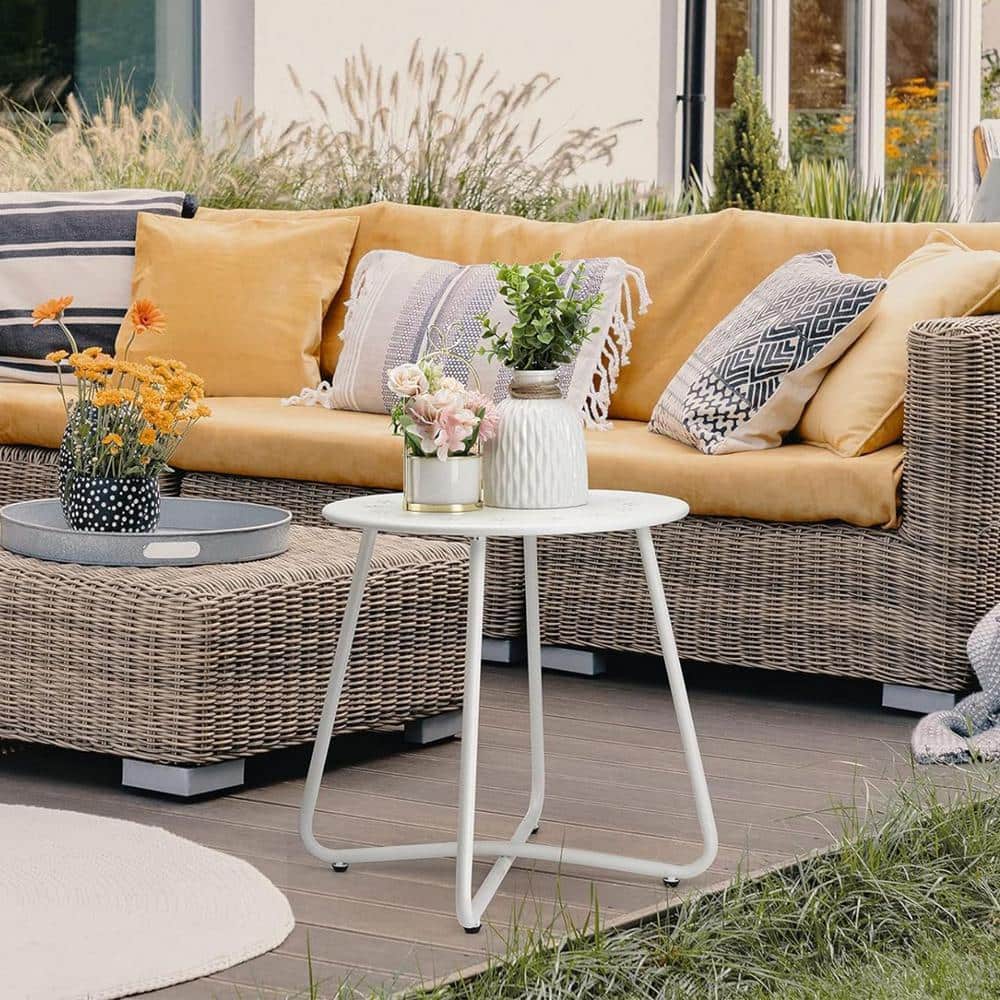 Metal Outdoor Side Tables with Flower Cut Outs, Small Round