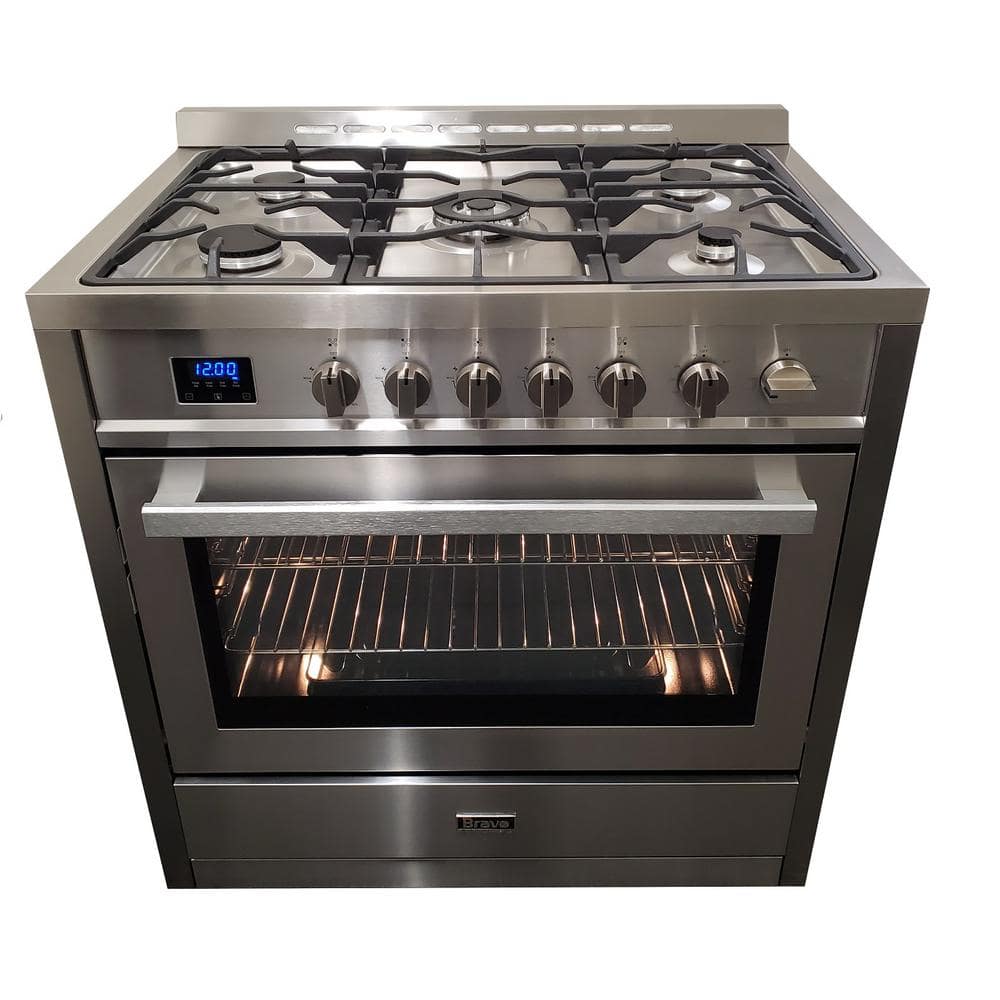 Bravo KITCHEN 36 in. 5 Burner Slide-In Dual Fuel Range in Commercial ...