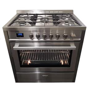 36 in. 5 Burner Slide-In Dual Fuel Range in Commercial Stainless Steel with European Convection, Broil and Air Fryer