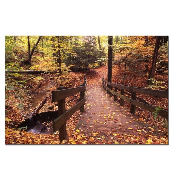 Trademark Fine Art 14 in. x 19 in. Autumn Bridge Canvas Art