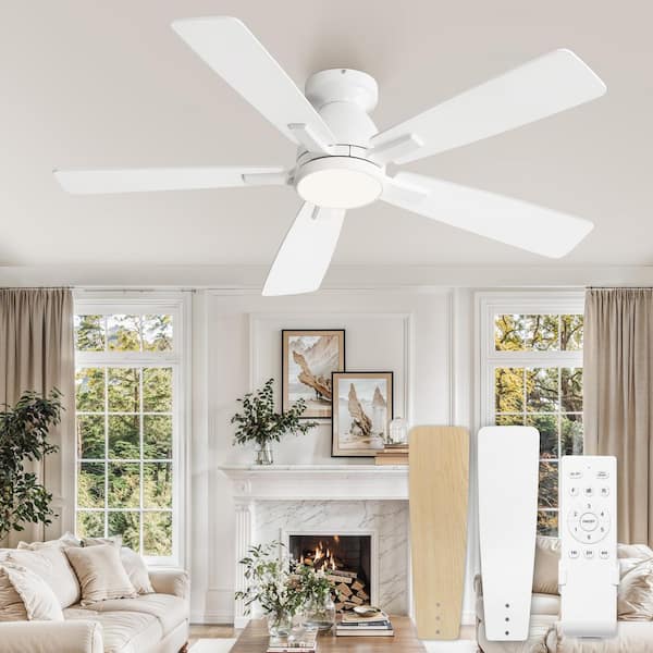 46 in. Indoor White Modern Low Profile 3-Colors LED 6-Speed Ceiling Fan with Light Kit and Remote Control