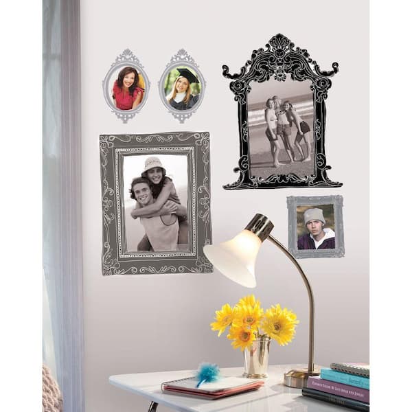 Unbranded 18 in. x 40 in. Black and Gray Frames 12-Piece Peel and Stick Giant Wall Decals