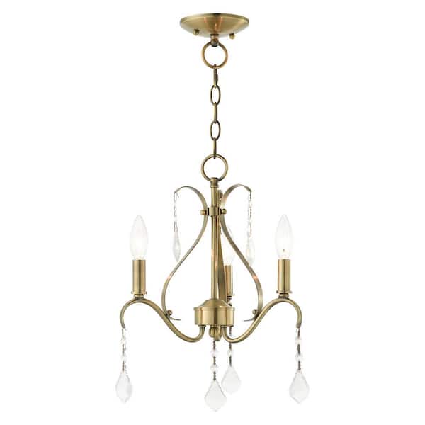 AVIANCE LIGHTING Ballenshire 3-Light Antique Brass Mini Chandelier with Clear Crystals