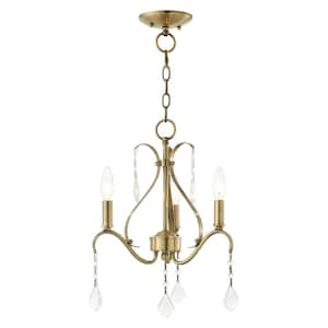 Caterina 3 Light Antique Brass with Clear Crystals Chandelier