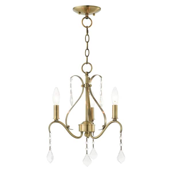 Livex Lighting Caterina 3 Light Antique Brass with Clear Crystals Chandelier