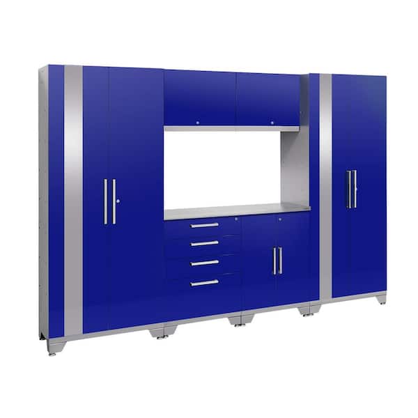 NewAge Products Performance 2.0 72 in. H x 108 in. W x 18 in. D Garage Cabinet Set in Blue (7-Piece)