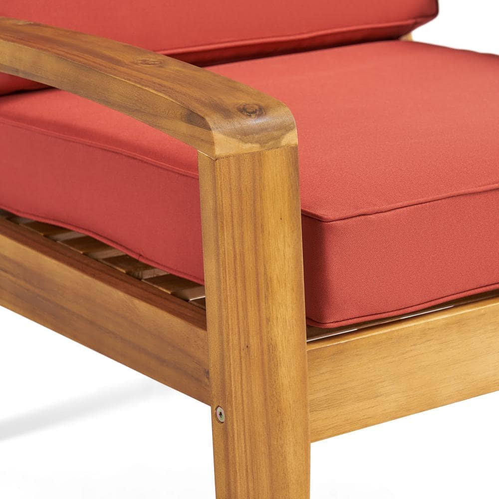 Teak Brown 6-Piece Outdoor Sectional Sofa Set with Red Cushions