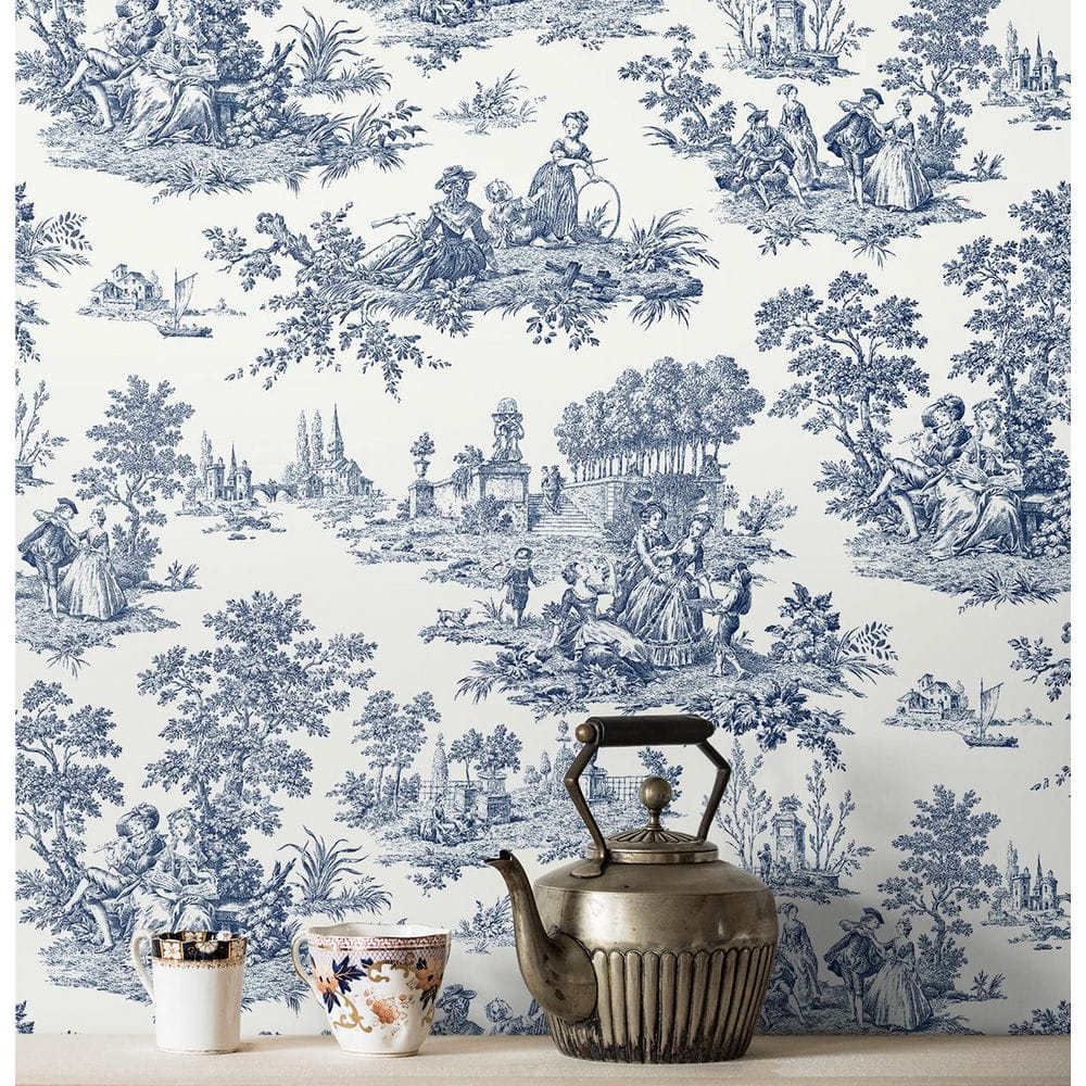 Navy Blue Chateau Toile Peel and Stick Wallpaper