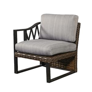 1-Piece Brown Wicker Outdoor Sectional Right Arm Chair with Gray Cushions