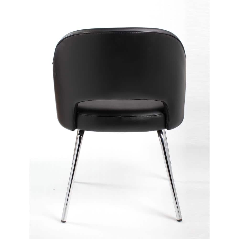 Elegant Black Vinyl and Chrome Fixed Arm Guest Chair