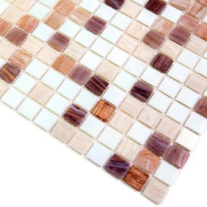 Mingles 12 in. x 12 in. Glossy White and Brown Glass Mosaic Wall and Floor Tile (20 sq. ft./case) (20-pack)