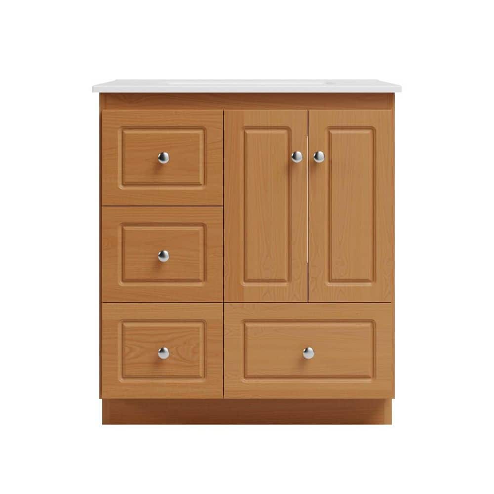 Ultraline 31 in. W x 22 in. D x 35 in. H Vanity with Left Drawers in Natural Alder with Vanity Top in White price history on PriceWatchPro