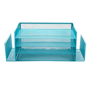 Network Collection 6 Compartment Storage with 4 Paper trays and 2 Side File Holders, Desktop Organizer, Metal, Turquoise