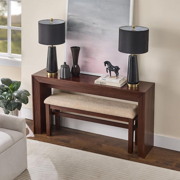 Iva 2-Piece Walnut MDF Top Counter Height Dining Set with Fabric Upholstered Bench and Solid Wood Legs, Seats 2