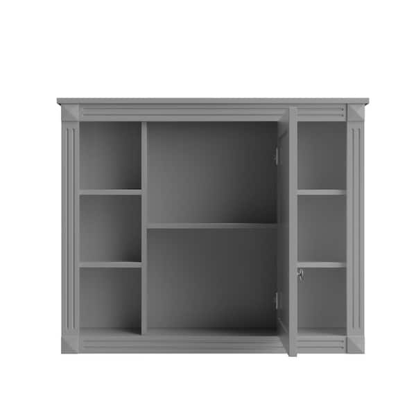 YSQCAR 35 in. W x 28 in. H Rectangular MDF Medicine Cabinet with Mirror in Gray