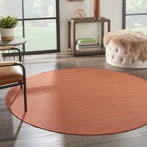 Positano Terracotta 6 ft. x 6 ft. Round Solid Modern Indoor/Outdoor Patio Area Rug