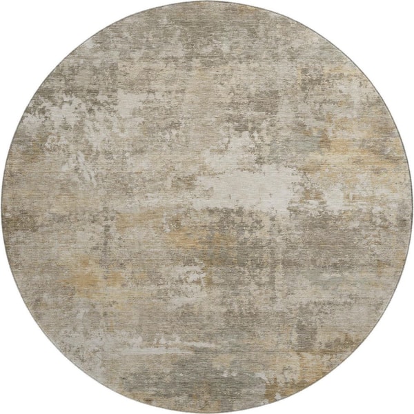 Mayfield Premium Machine Washable Abstract AMF2369 Taupe 8 ft. x 8 ft. Round Rug