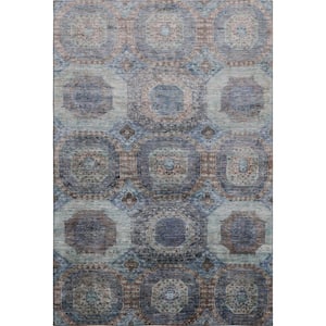 Mayfield Premium Machine Washable Abstract AMF1944 Teal 3 ft. x 4 ft. Area Rug