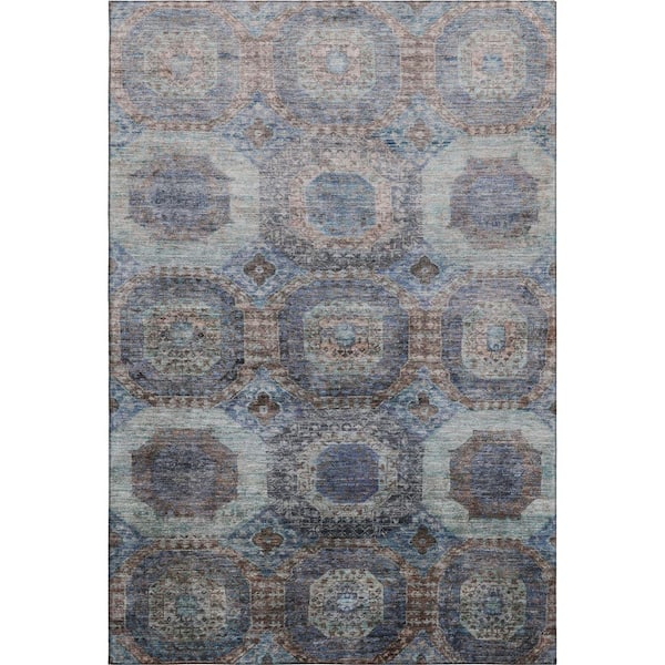 Mayfield Premium Machine Washable Abstract AMF1944 Teal 5 ft. x 7 ft. 6 in. Area Rug