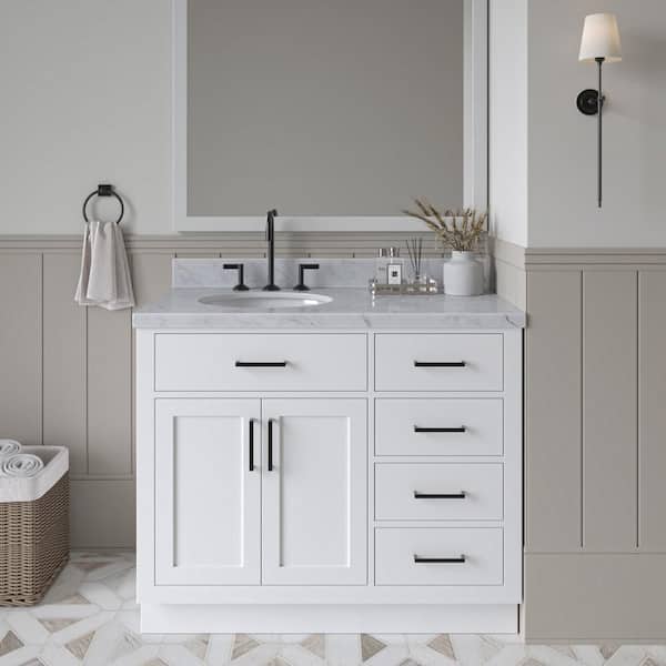 ARIEL Hepburn 43 in. W x 22 in. D x 36 in. H Bath Vanity in White with Carrara Marble Vanity Top in White with White Basin