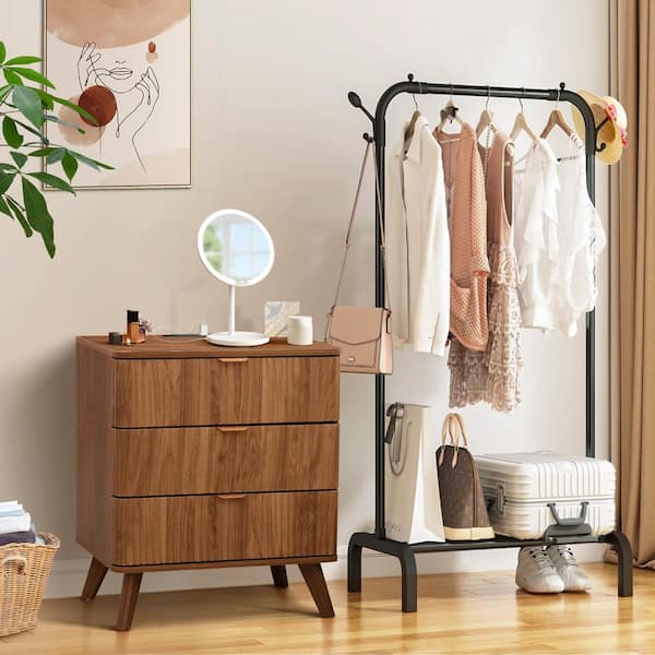 ATHMILE 23. 62in. W Walnut 3-Drawer Nightstand with Charging