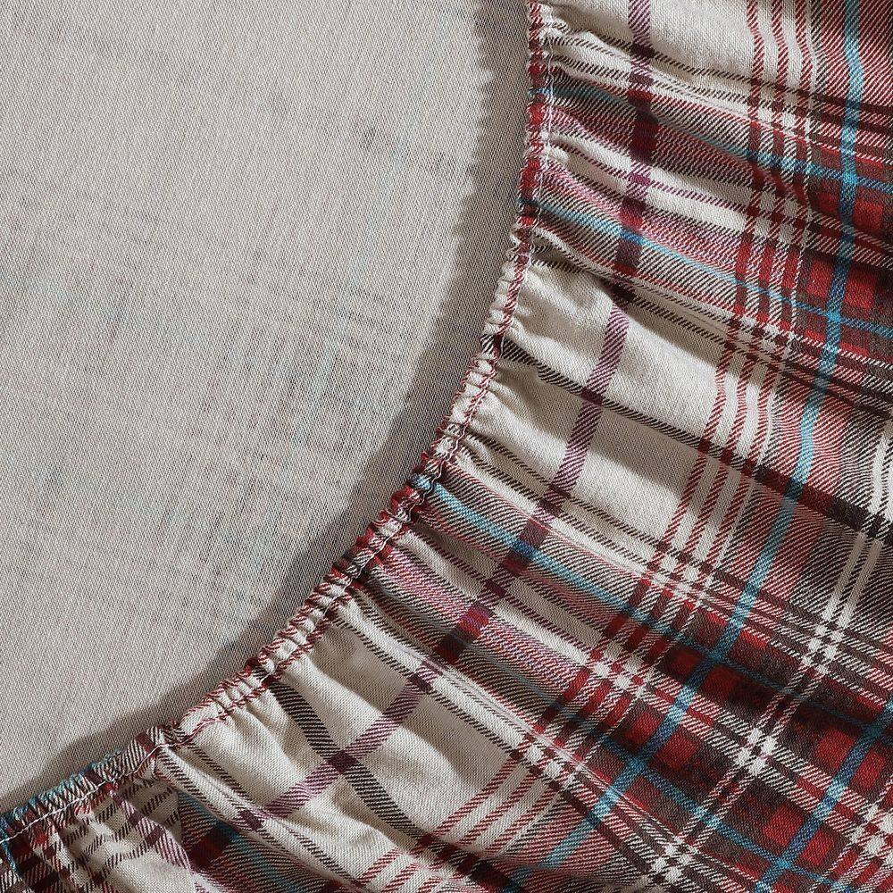 Gray Plaid Cotton Flannel Twin Sheet Set with Deep Pockets