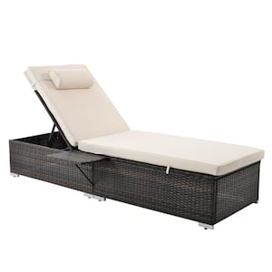 Brown 2-Piece Wicker Outdoor Chaise Lounge with Beige Cushions