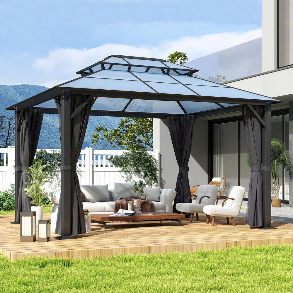 10 ft. x 12 ft. Patio Hardtop Gazebo Outdoor Double Polycarbonate Roof Steel Frame Gazebos with Netting & Curtains price history on PriceWatchPro