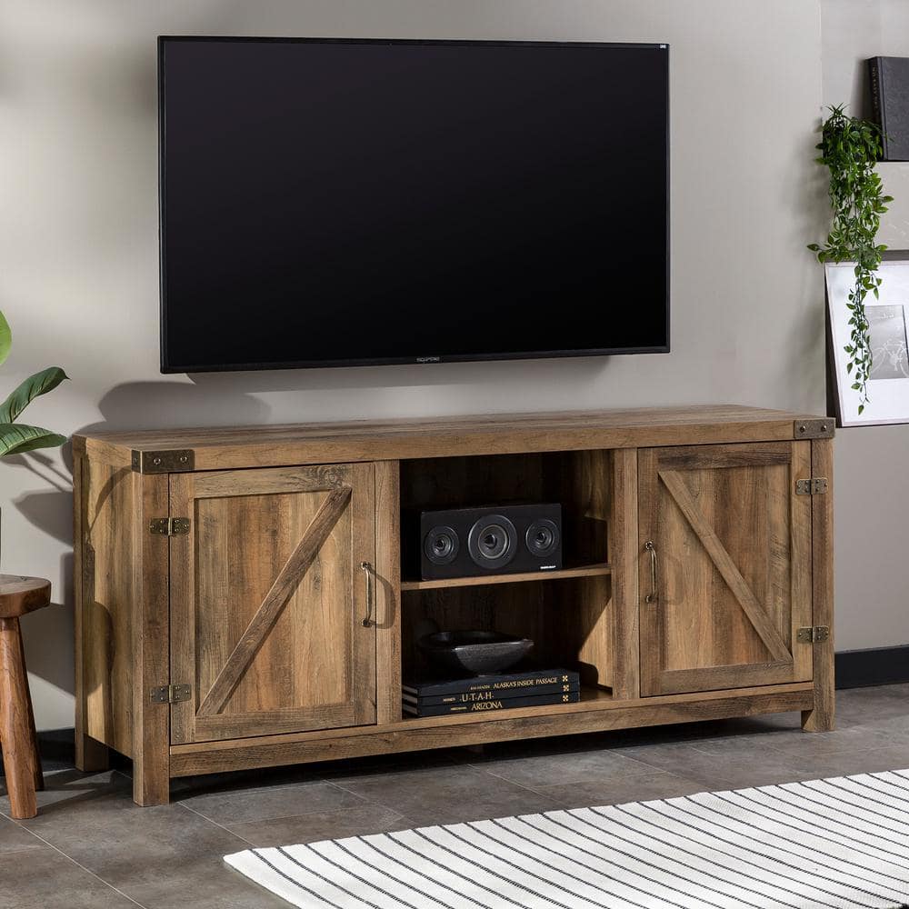 Rustic Oak 58" Modern Farmhouse Barn Door Media Console
