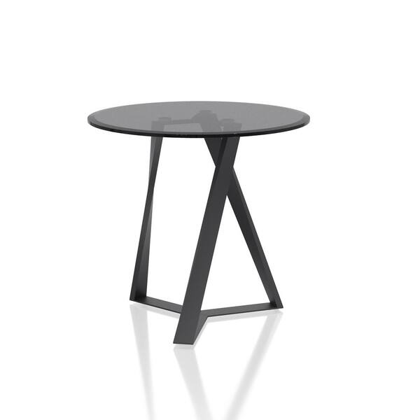 Furniture Of America Madria 24 In Texture Black Powder Coated And Gray Round Glass End Table Idf 4541e The Home Depot