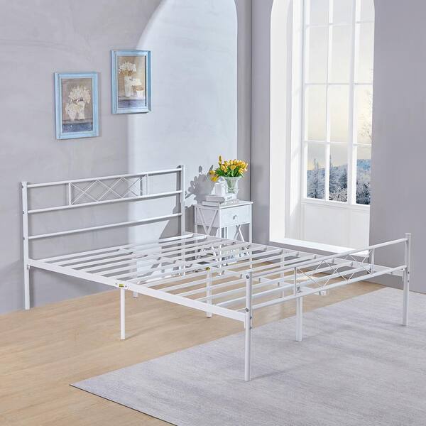 VECELO Victorian Bed Frame ，White Metal Frame 61 in. W
