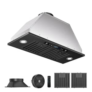 28 in .600CFM Convertible Insert Range Hood With Changeable LED,Carbon  Filters,Gesture Control in Black Stainless Steel