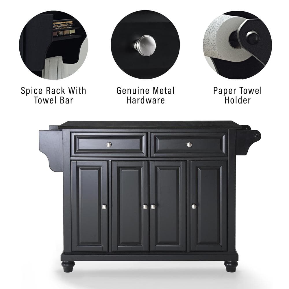 Cambridge Black Granite Top Kitchen Island in Cherry & Black
