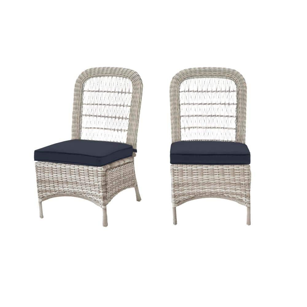 Beacon Park Gray Wicker Outdoor Patio Armless Dining Chair with CushionGuard Sky Blue Cushions (2-Pack) -  Hampton Bay, H022-01196400