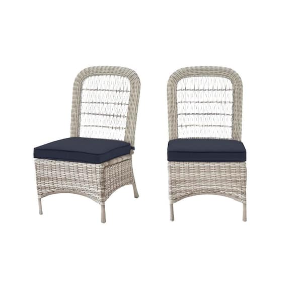 Hampton Bay Beacon Park Gray Wicker Outdoor Patio Armless Dining Chair with CushionGuard Sky Blue Cushions (2-Pack)