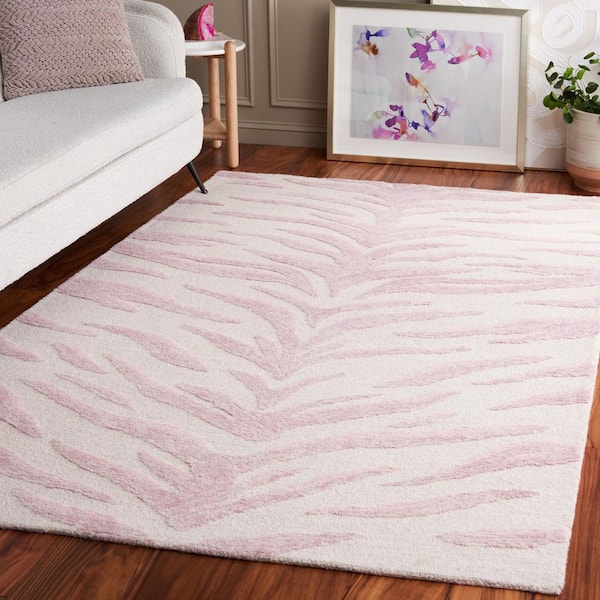 Ebony 6 ft. x 9 ft. Pink/Ivory Zebra Striped Area Rug