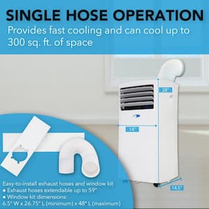 7,000 BTU (10,000 BTU ASHRAE)Portable Air Conditioner Cools 300 Sq. Ft. with Dehumidifier, Remote, and Filter in White